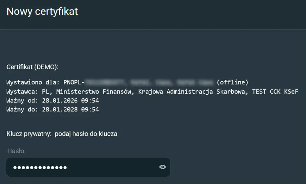 WorkTime Expert - certyfikat KSeF typu offline