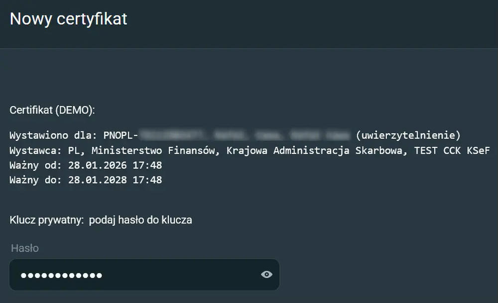 WorkTime Expert - certyfikat KSeF typu uwierzytelnienie