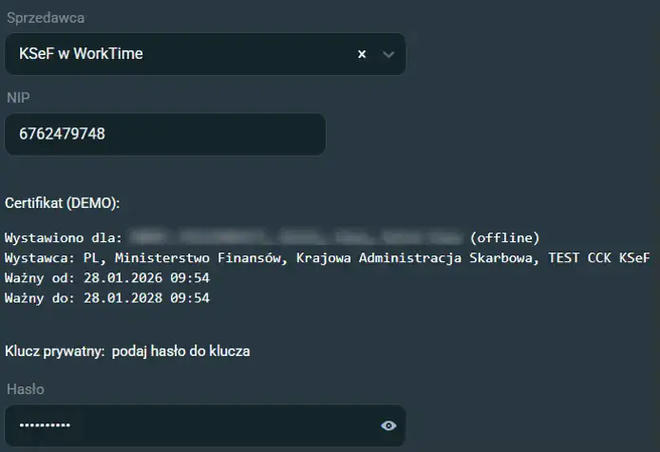 WorkTime Expert - certyfikat KSeF typu offline